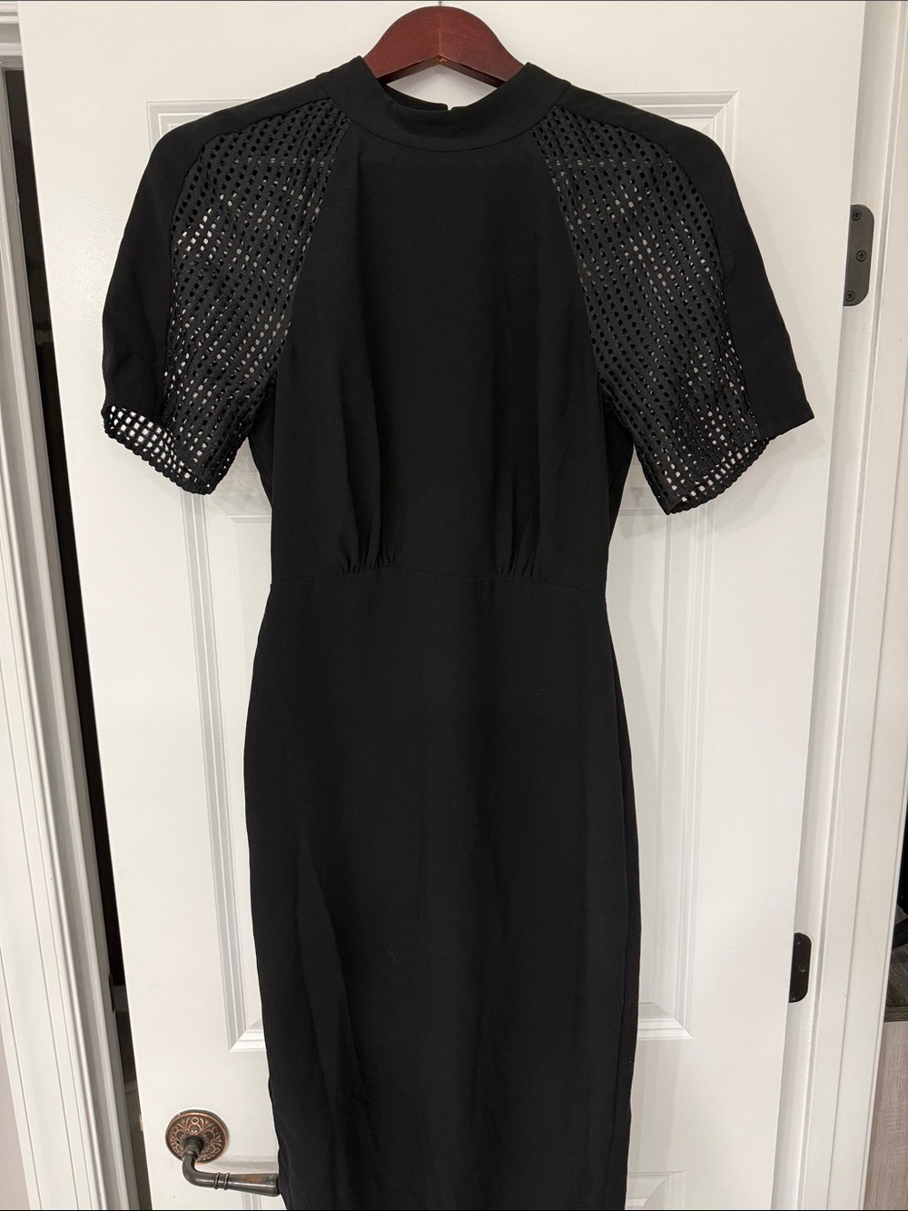 BCBGMaxAzria Black Midi Dress with Eyelet Short Sleeves